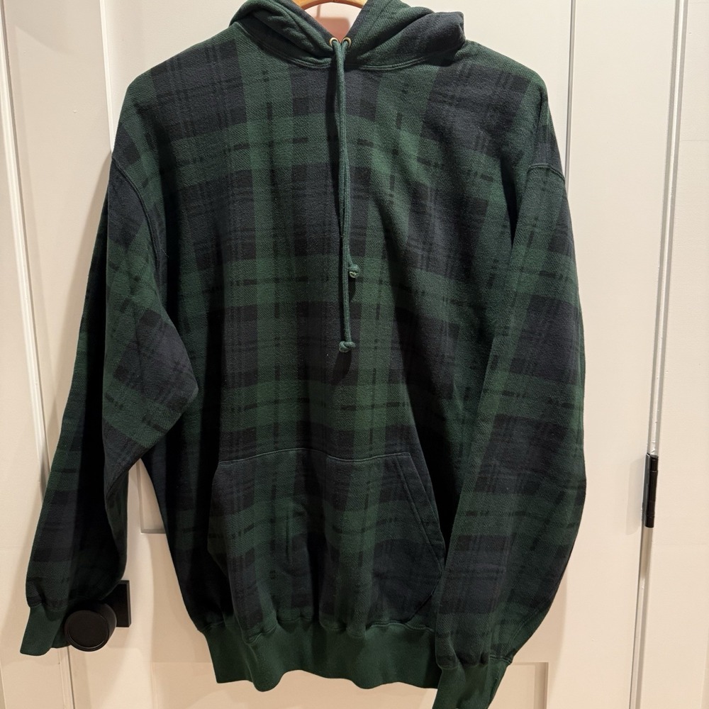 Vintage Polo Ralph Lauren Black Watch Plaid Hoodie 90s Mens LG Streetwear